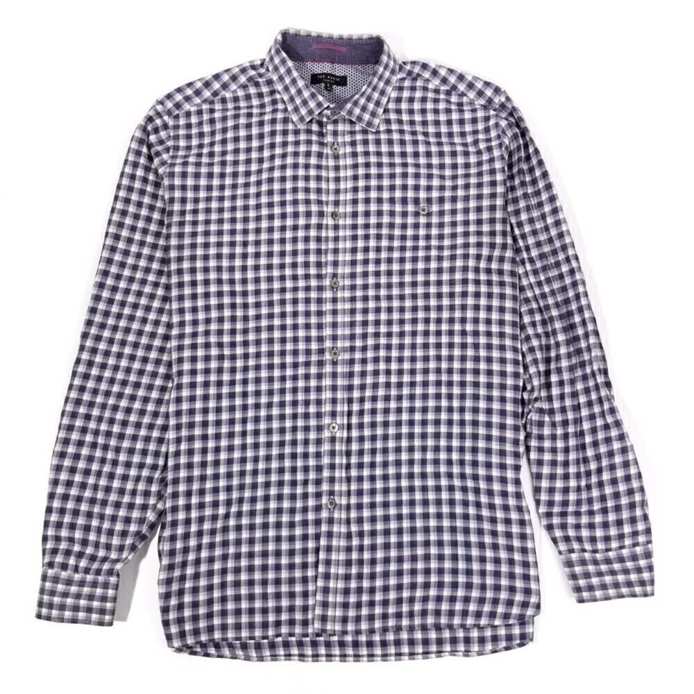 Ted Baker London Plaid Flip Cuff Long Sleeve Button Down Dress Shirt Mens XXL